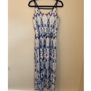 Xhiliration Pink & Blue Patterned High Low Dress